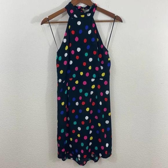 Black Polka Dot Sleeveless Halter Mini Dress RIXO - Picture 4 of 8